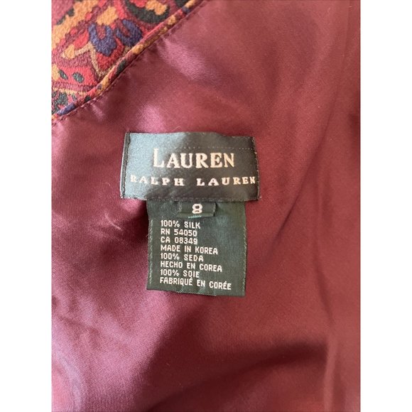 Vintage 90s Lauren Ralph Lauren Burgundy Paisley Silk Chiffon One Shoulder Gown - Picture 5 of 8